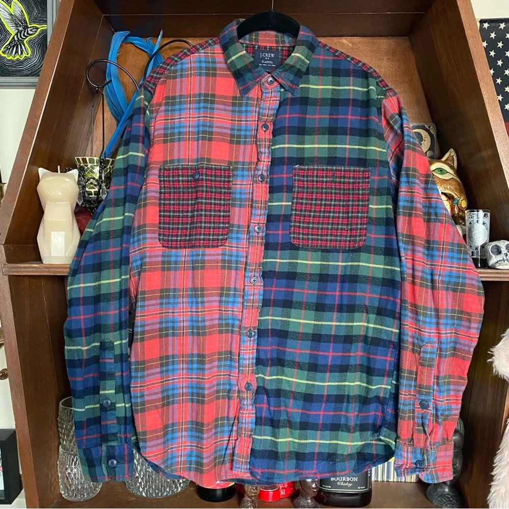 J. Crew - Multicolor Plaid Panel Flannel Shirt - Men’s Medium